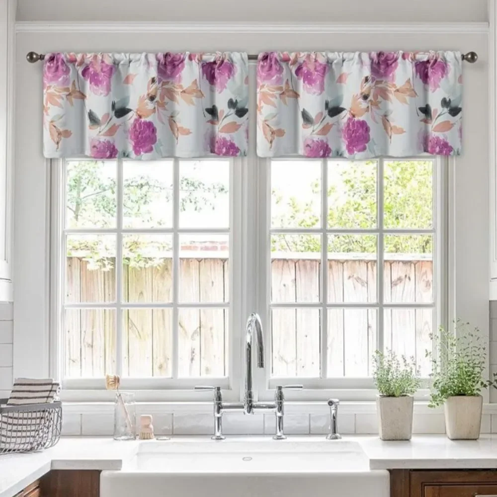2 Pack Floral Window Valance, 18 Inches Long Room Darkening Kitchen Window